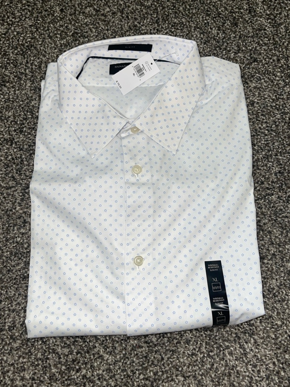 NWT Banana Republic White/Blue Micro-Print Dress Shirt - XL